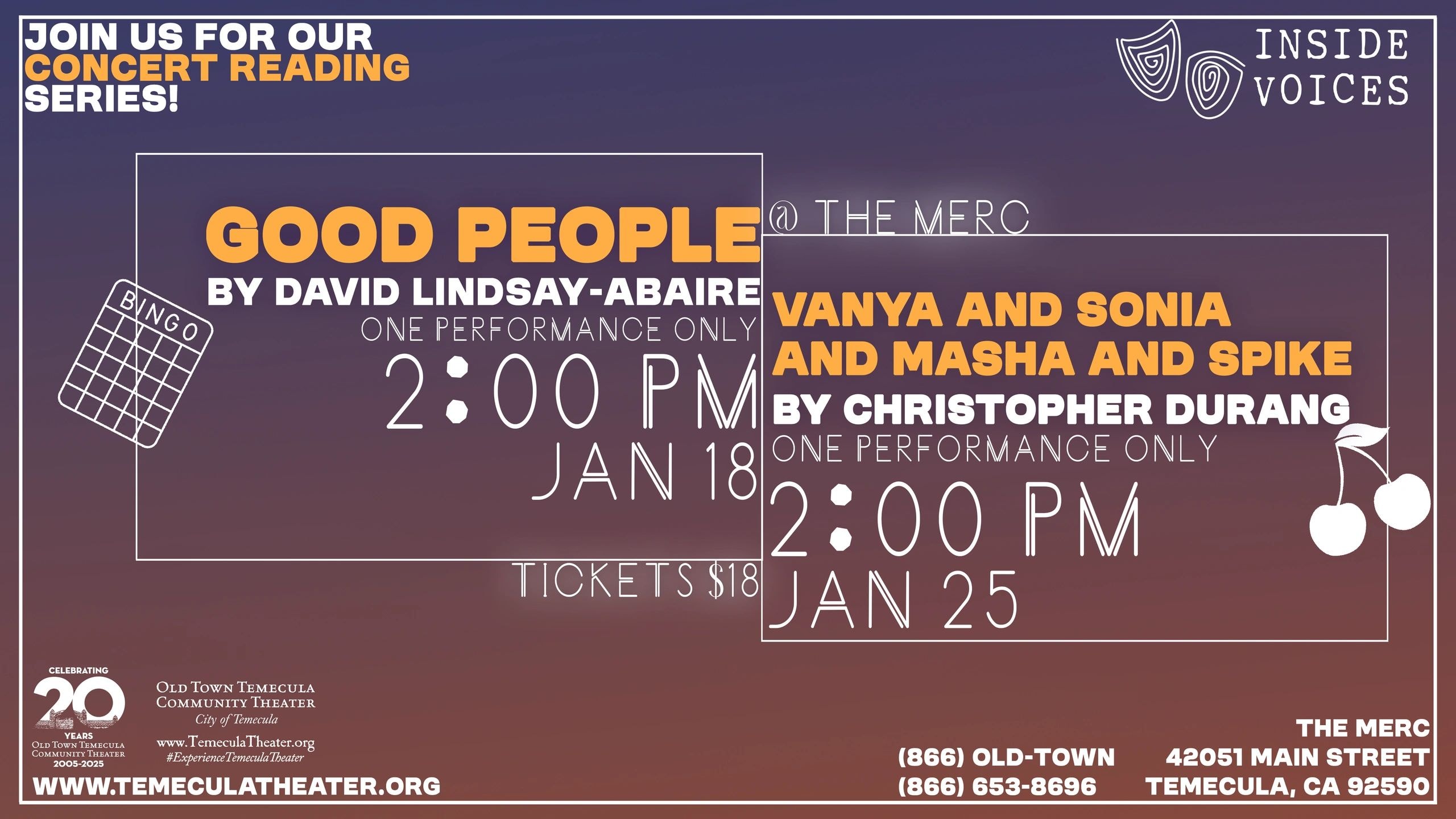 Inside Voices Ensemble 2026 concert reading series season poster